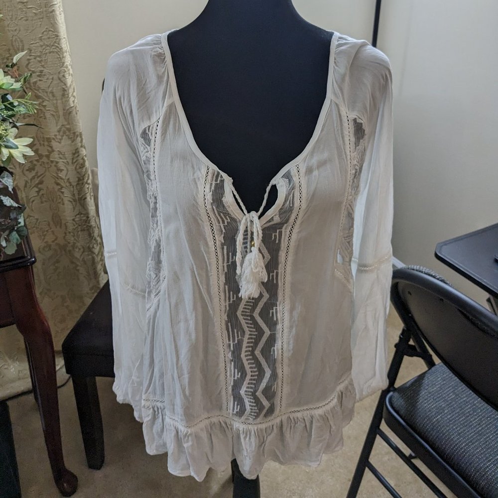Cato White Sheer Women's Shirt Size Medium
